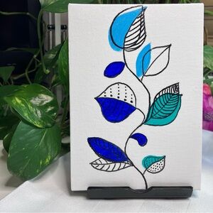 Colorful Abstract Botanic Leaf Acrylic Small Space Shelf Art Zendangle Painting